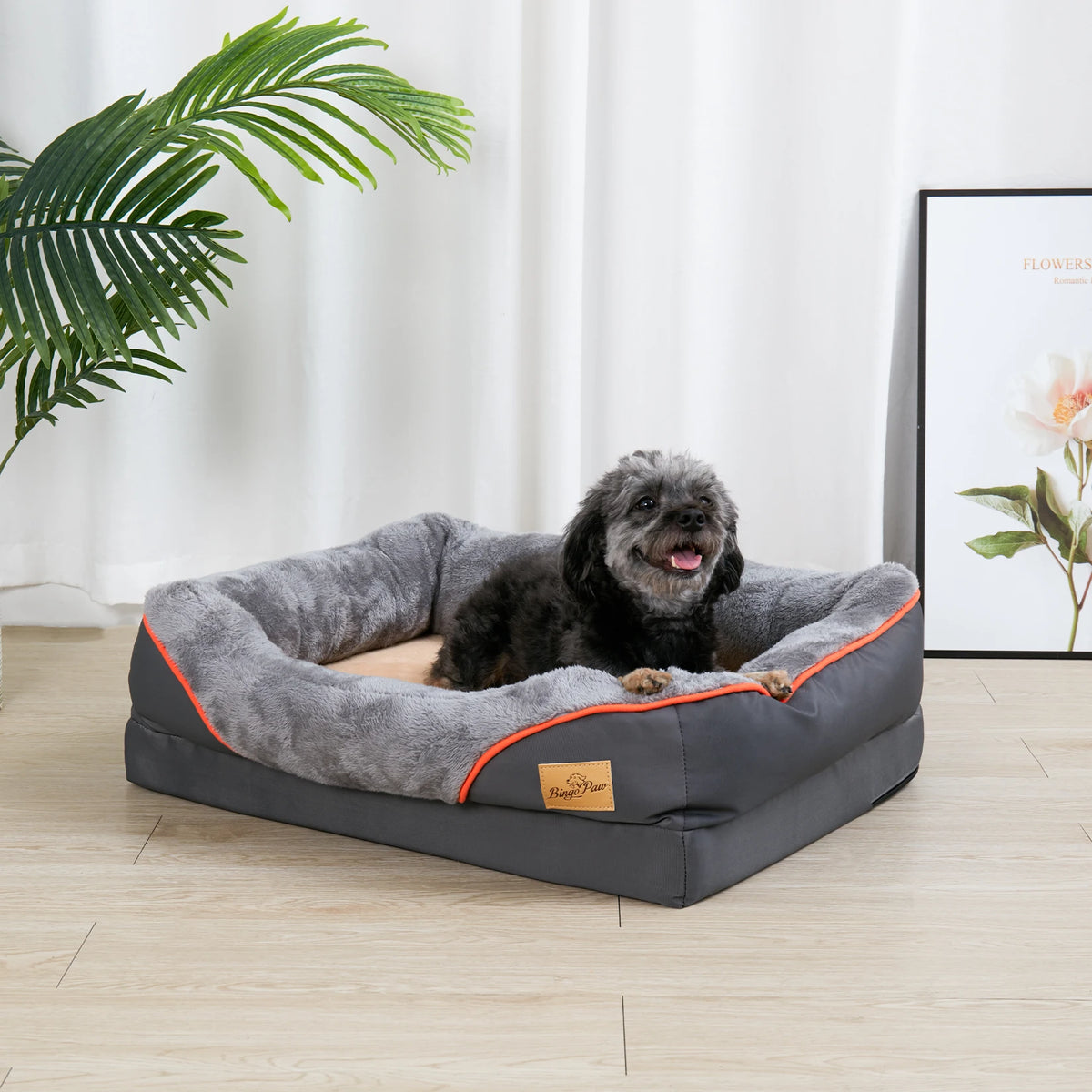 Bingopaw Orthopedic Dog Bed With Soft Bolster And Removable Cover