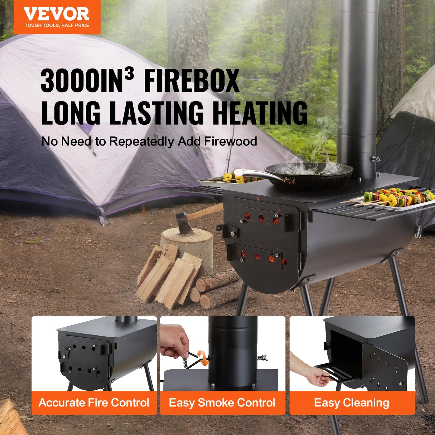 SucceBuy Portable Wood Stove With Chimney Pipe For Camping