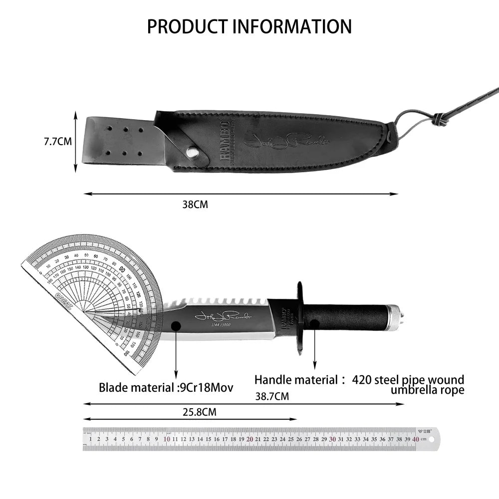 Rambo Tactical Fixed Blade Knife For Outdoor Hunting And Camping
