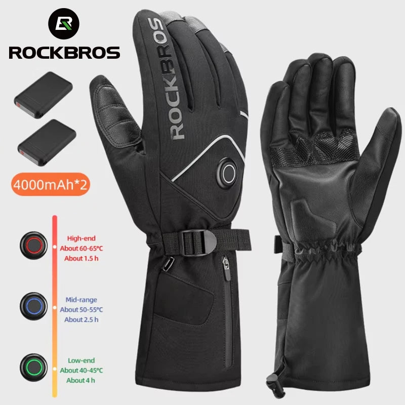 Rockbros Heated Winter Gloves With Touchscreen And Waterproof Design