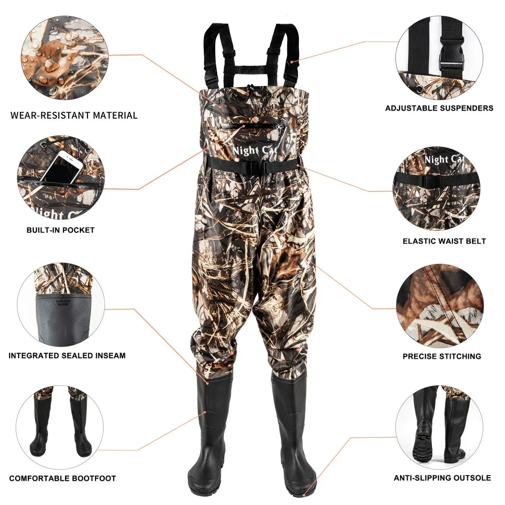 Night Cat Waterproof Fishing Chest Waders With Bootfoot Design