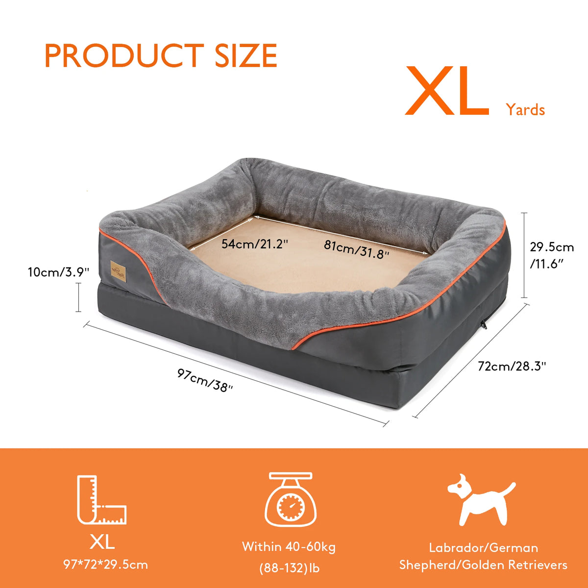 Borwart Orthopedic Memory Foam Dog Bed With Removable Cover Bolster