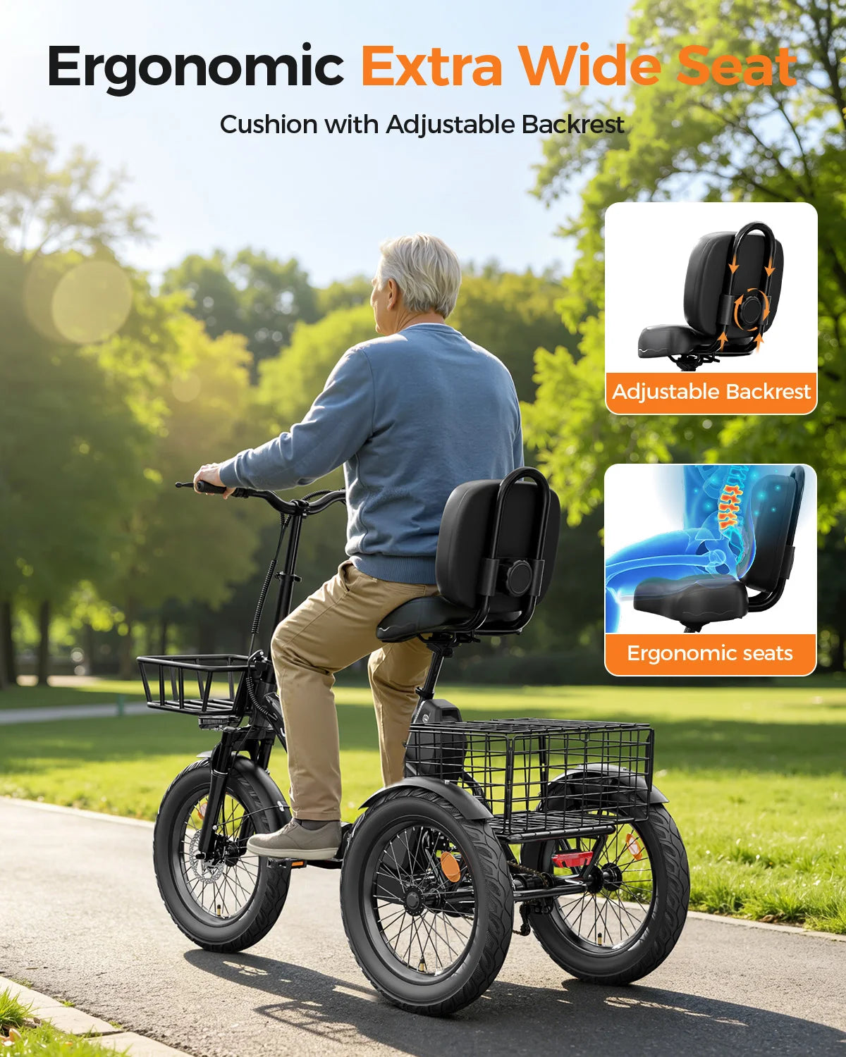Spacewalk 1200W Folding Electric Trike With Fat Tires For Adults