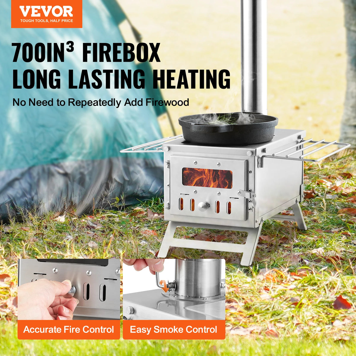 Portable Stainless Steel Camping Wood Stove With Chimney