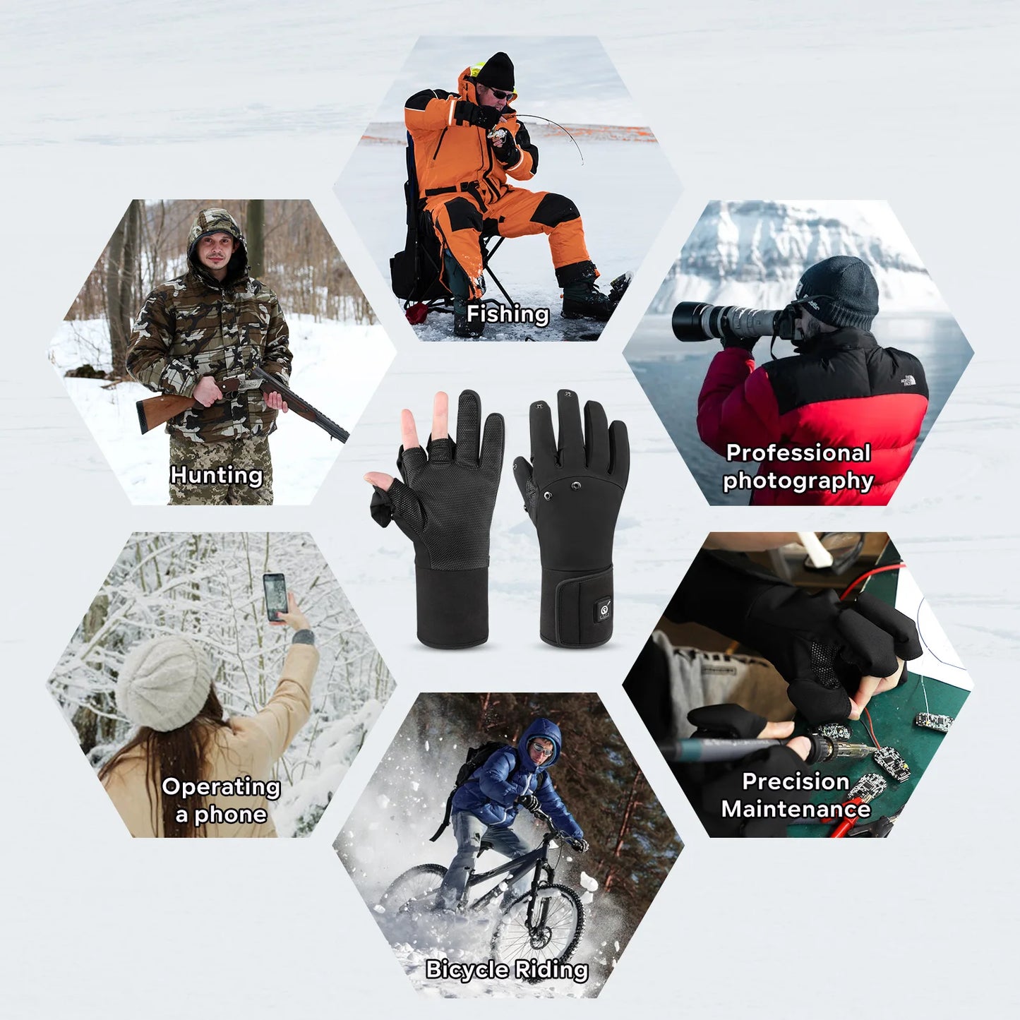 Savior Heated Winter Fishing Gloves Waterproof 2 Finger Flip