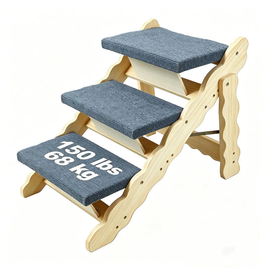 DishyKooker Foldable Wooden Pet Stairs And Dog Car Ramp