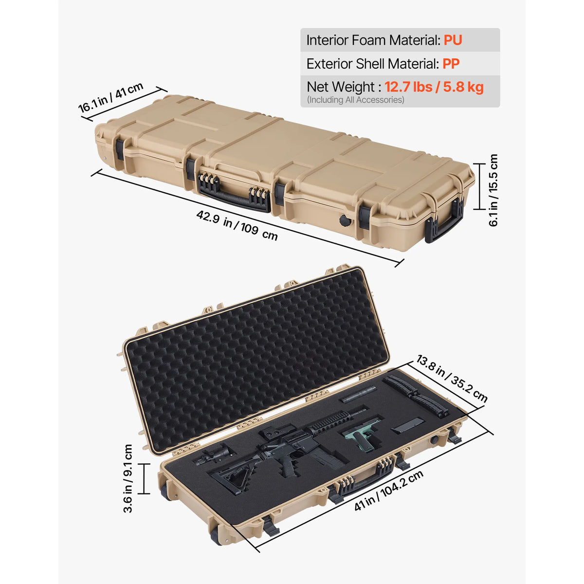 SucceBuy Hard Lockable Rifle Case With Wheels And Custom Foam Pads