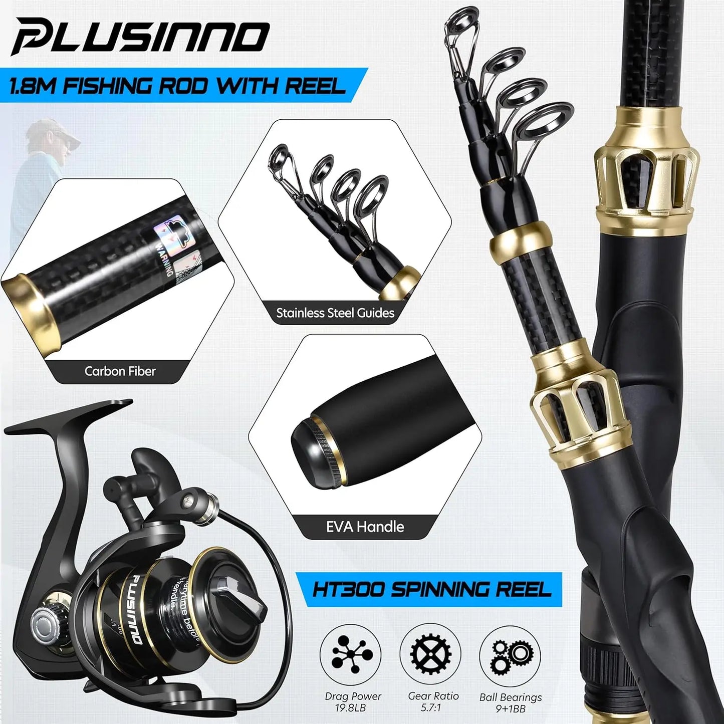 YTYIN Spinning Fishing Rod And Complete Fishing Gear Kit