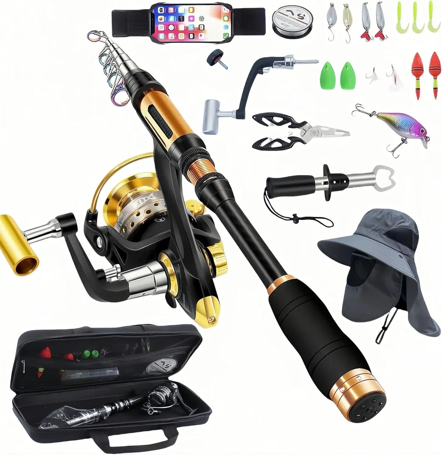 YTYIN Carbon Fiber Telescopic Spinning Fishing Rod Combo