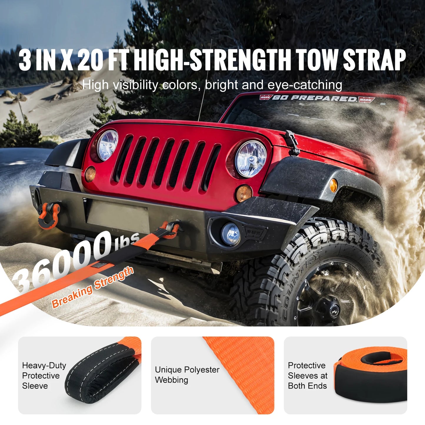 Heavy Duty Polyester Tow Strap Recovery Kit For Trucks And Jeeps