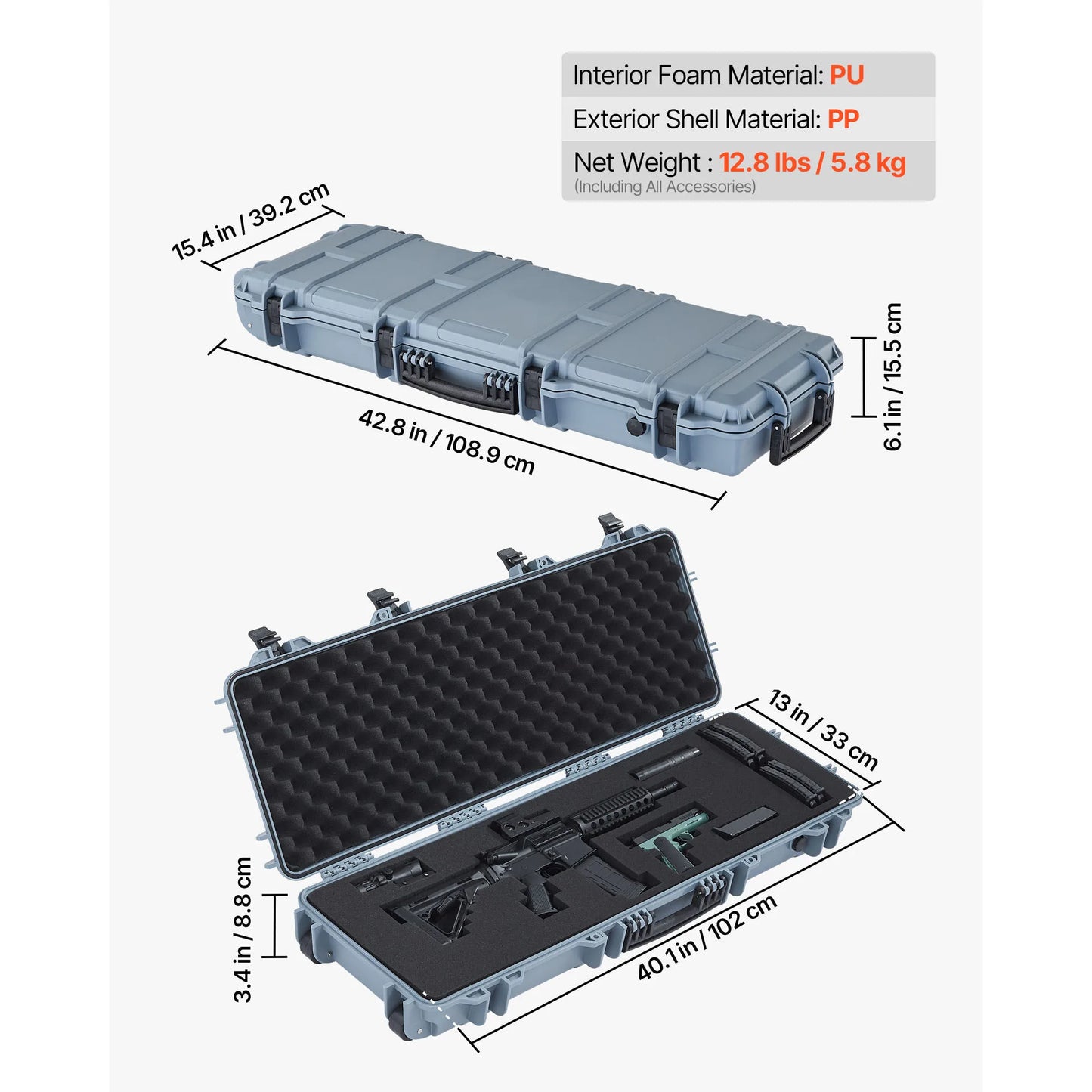 SucceBuy Hard Lockable Rifle Case With Wheels And Protective Foam