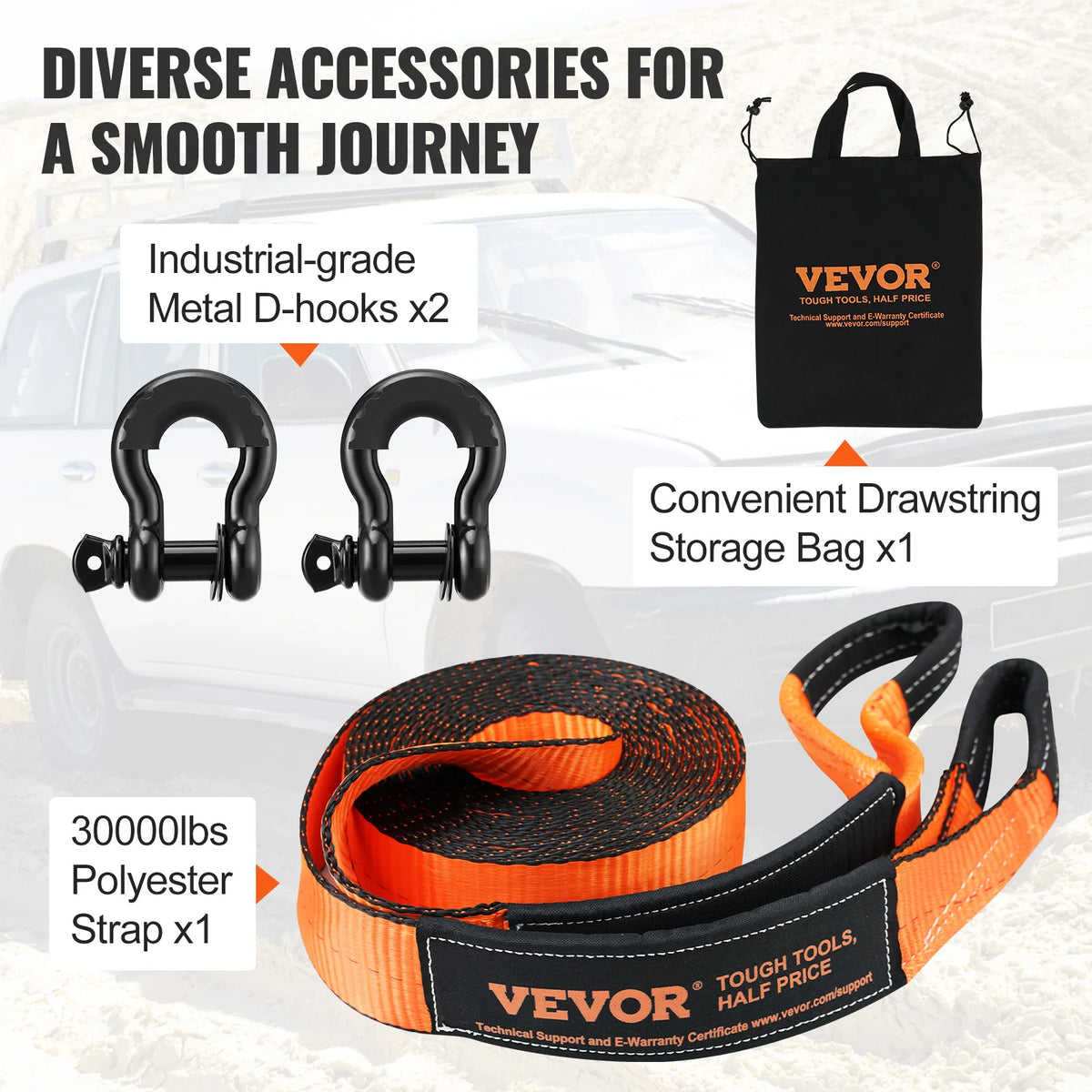 SucceBuy Off Road Winch Recovery Kit 30000 Lbs Tow Strap