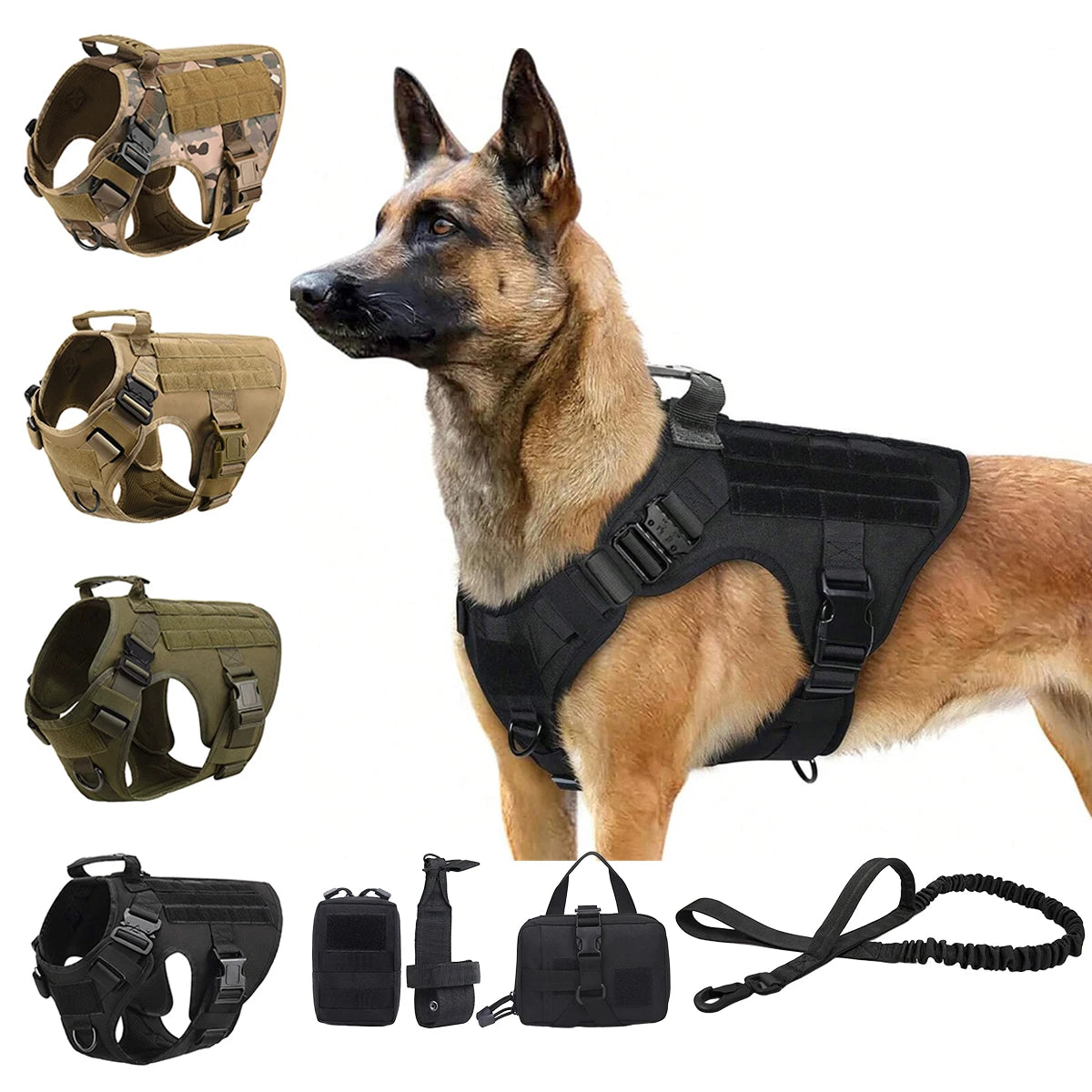 Padded Tactical Dog Harness With Quick Release Molle Pockets