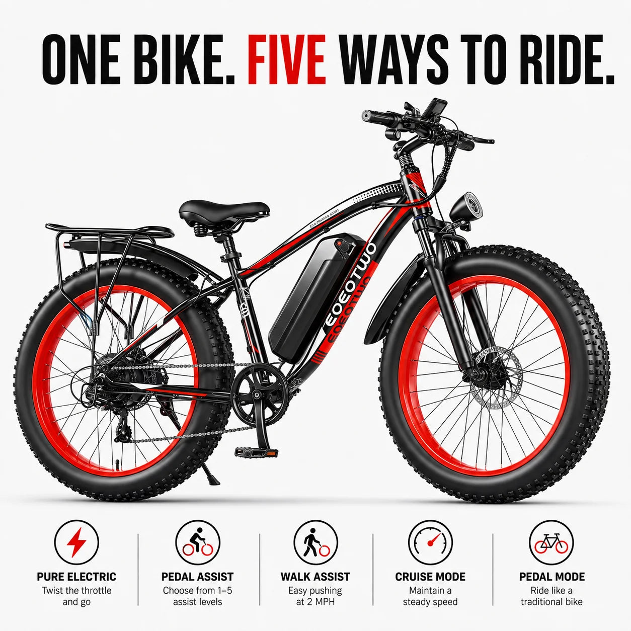 EOEOTWO 1500W Peak Fat Tire Electric Bike For Adults