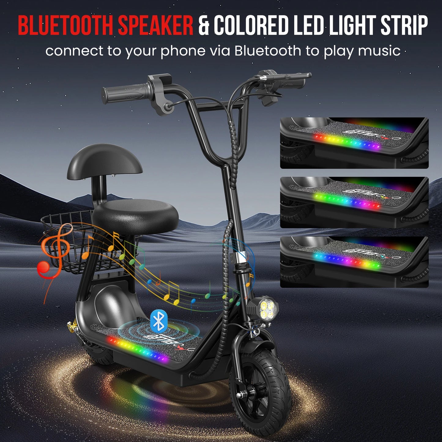 Eilleo Spacewalk Foldable Kids Electric Scooter With Bluetooth Speaker