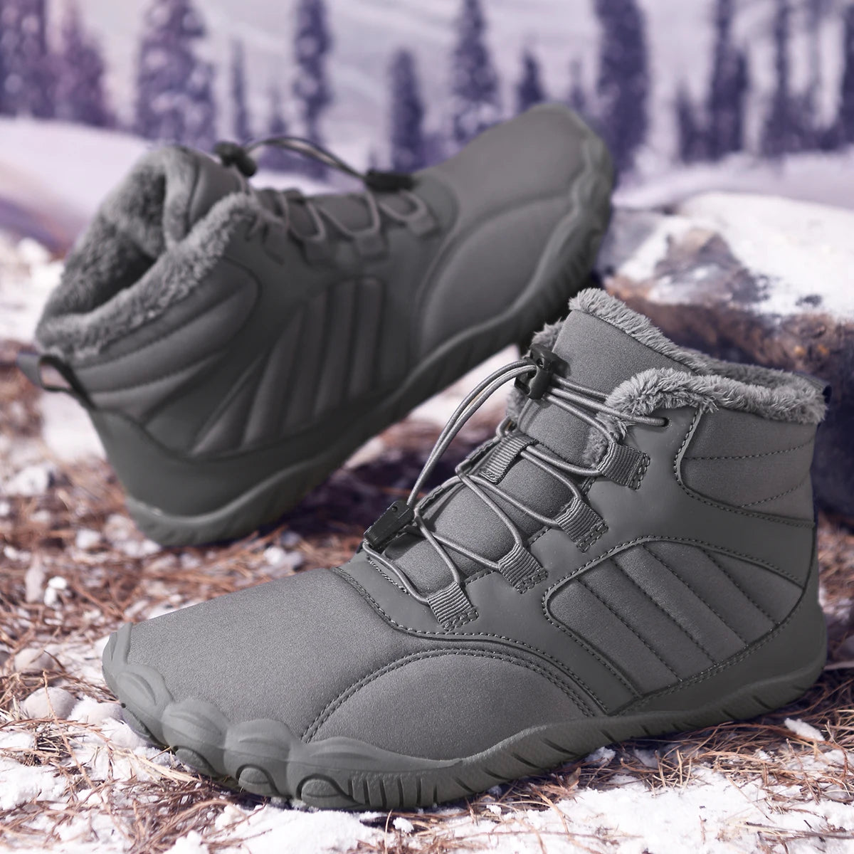 Unisex Winter Fleece Lined Five Toe Snow Boots For Hiking