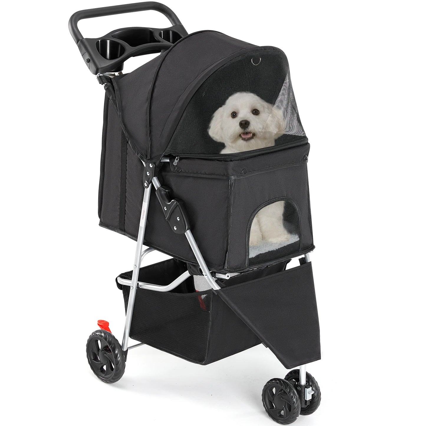Folding Pet Stroller With Storage Basket And Cup Holder Portable