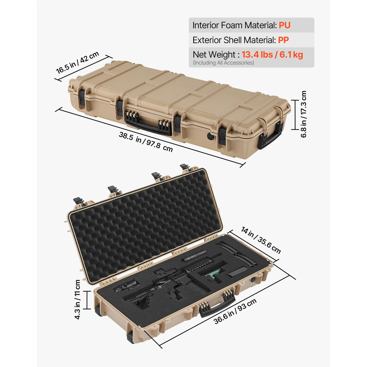 SucceBuy Hard Lockable Rifle Case With Wheels And Custom Foam Pads