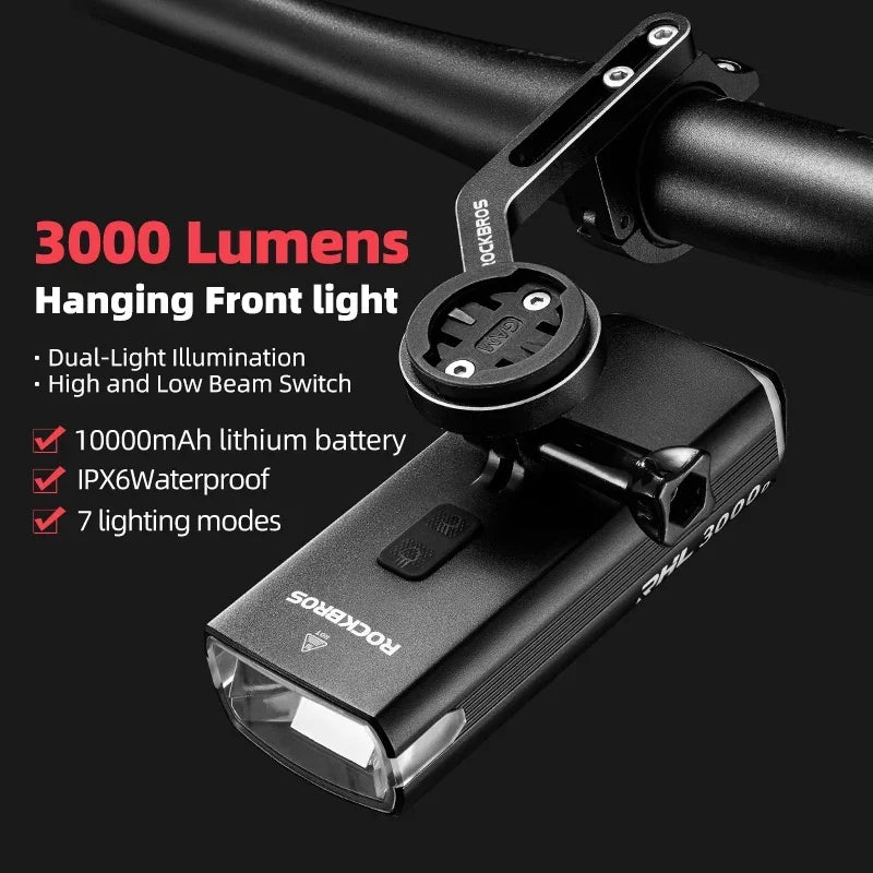 Rockbros Rechargeable Bicycle Front Light Featuring 3000 Lumens Output