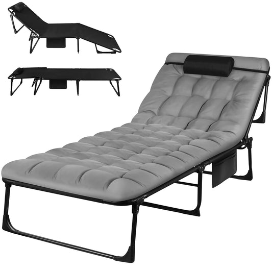 Adjustable Folding Camping Cot With Pillow And Recliner