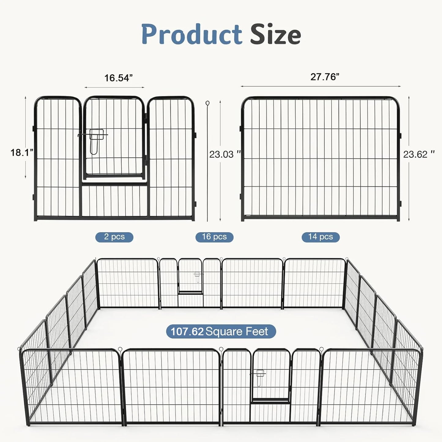 JHK Foldable Metal Dog Playpen And Sturdy Pet Fence
