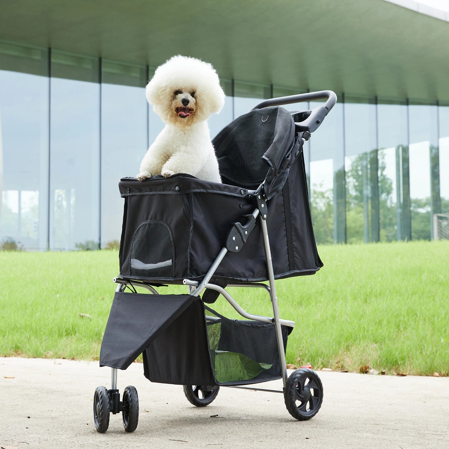 Folding Pet Stroller With Storage Basket And Cup Holder Portable