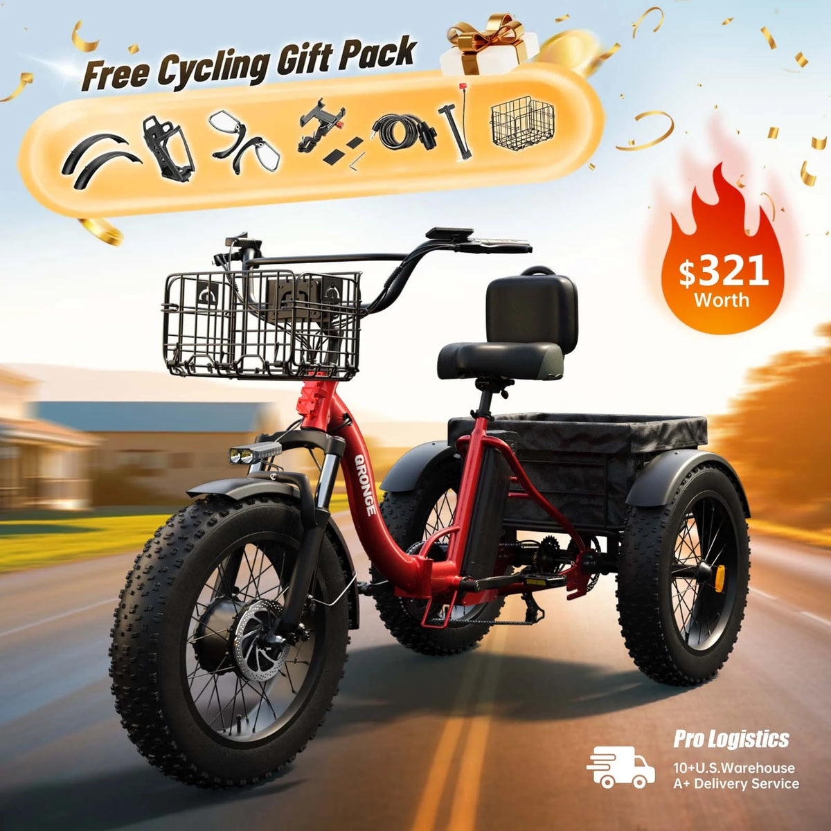 Qronge 1200W Adult Electric Tricycle With Shimano Seven Speed Gears