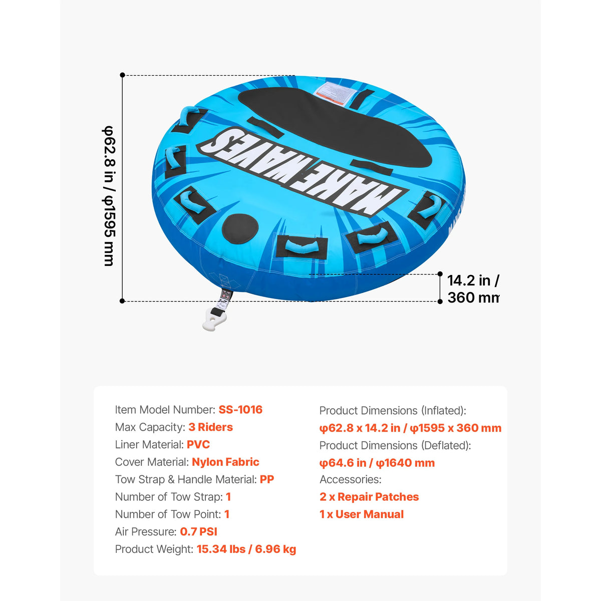 Succebuy Inflatable Towable Tube With Nylon Cover And Handles