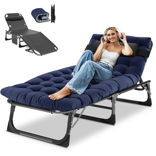 Heavy Duty Adjustable Folding Chaise Lounge Chair With Cushion
