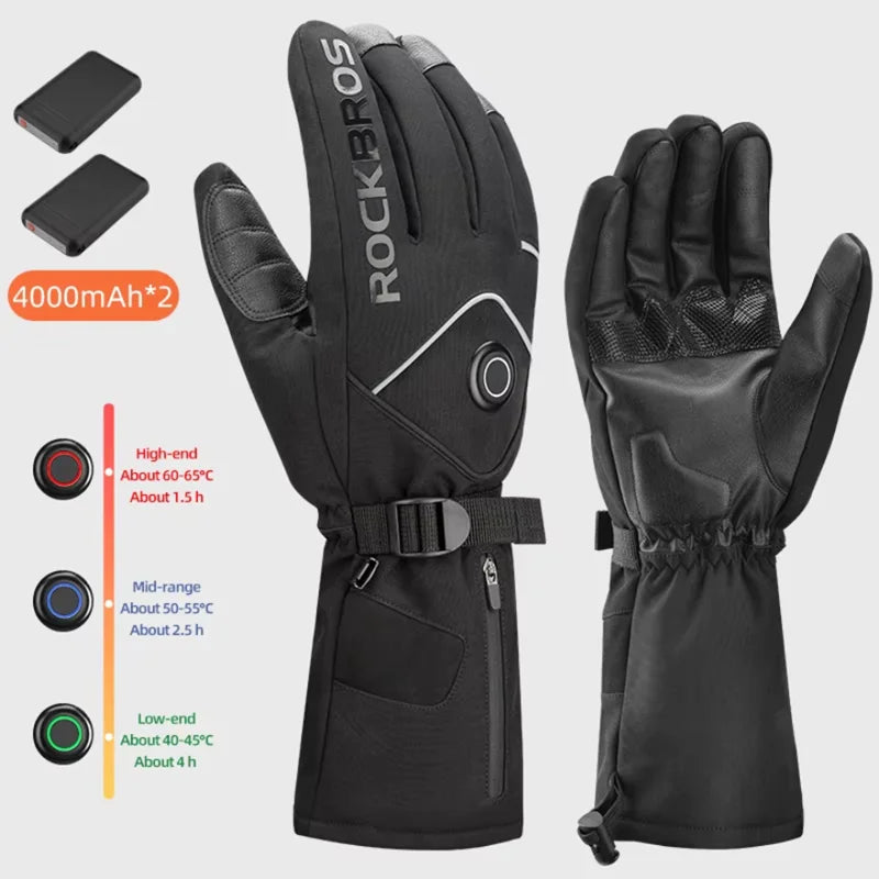 Rockbros Heated Winter Gloves With Touchscreen And Waterproof Design