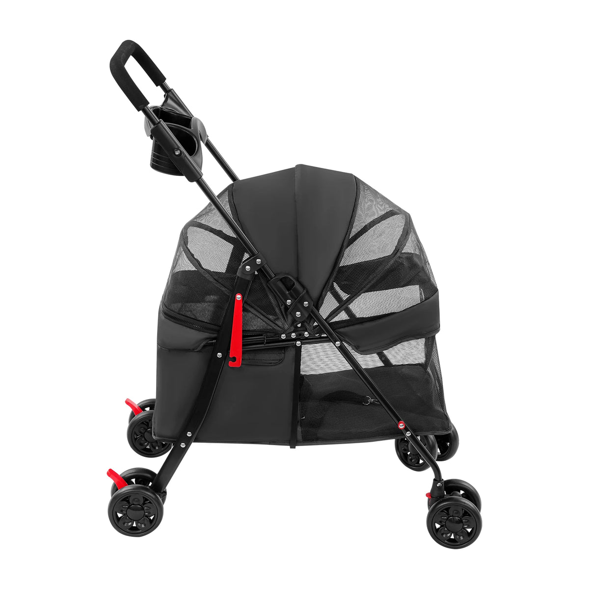 Foldable Mesh Pet Stroller With Cup Holder And Ergonomic Grip