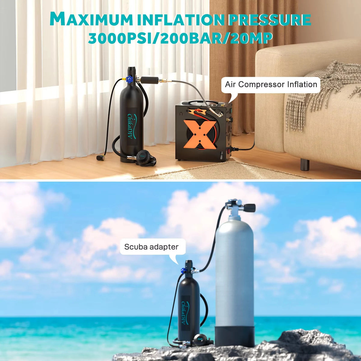 ChikaDIV Portable Mini Scuba Tank Backup Dive Cylinder