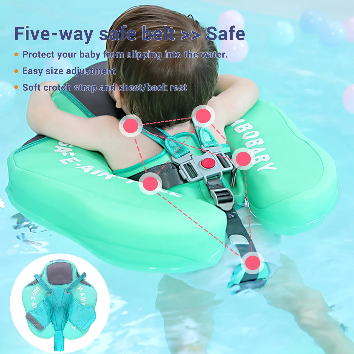 Mambobaby Inflatable Free Baby Float With Sun Canopy And Strap