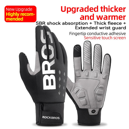 ROCKBROS Lightweight Fleece Cycling Gloves With Anti-Slip Shock Absorption