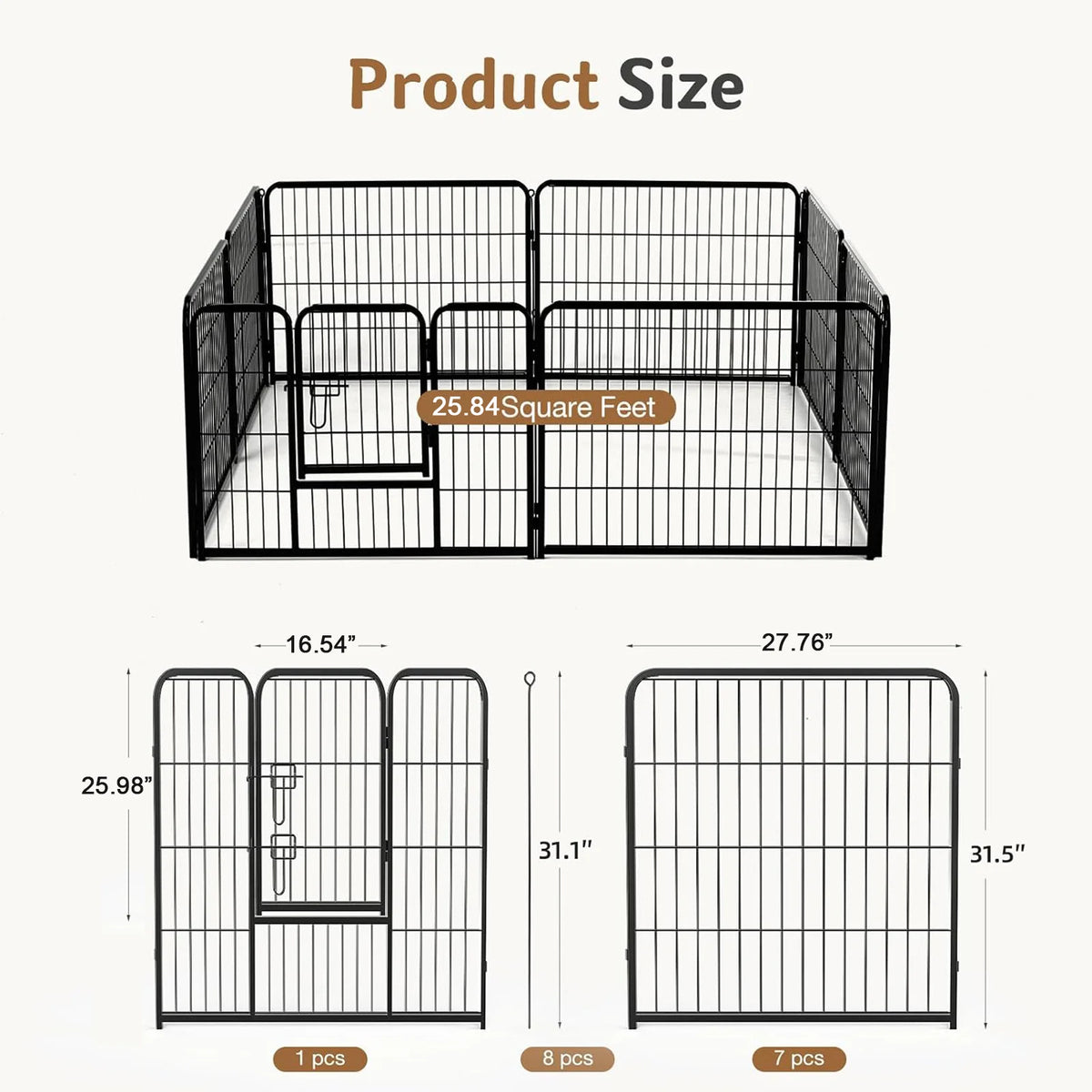 JHK Metal 8 Panel Dog Playpen Foldable Pet Exercise Fence