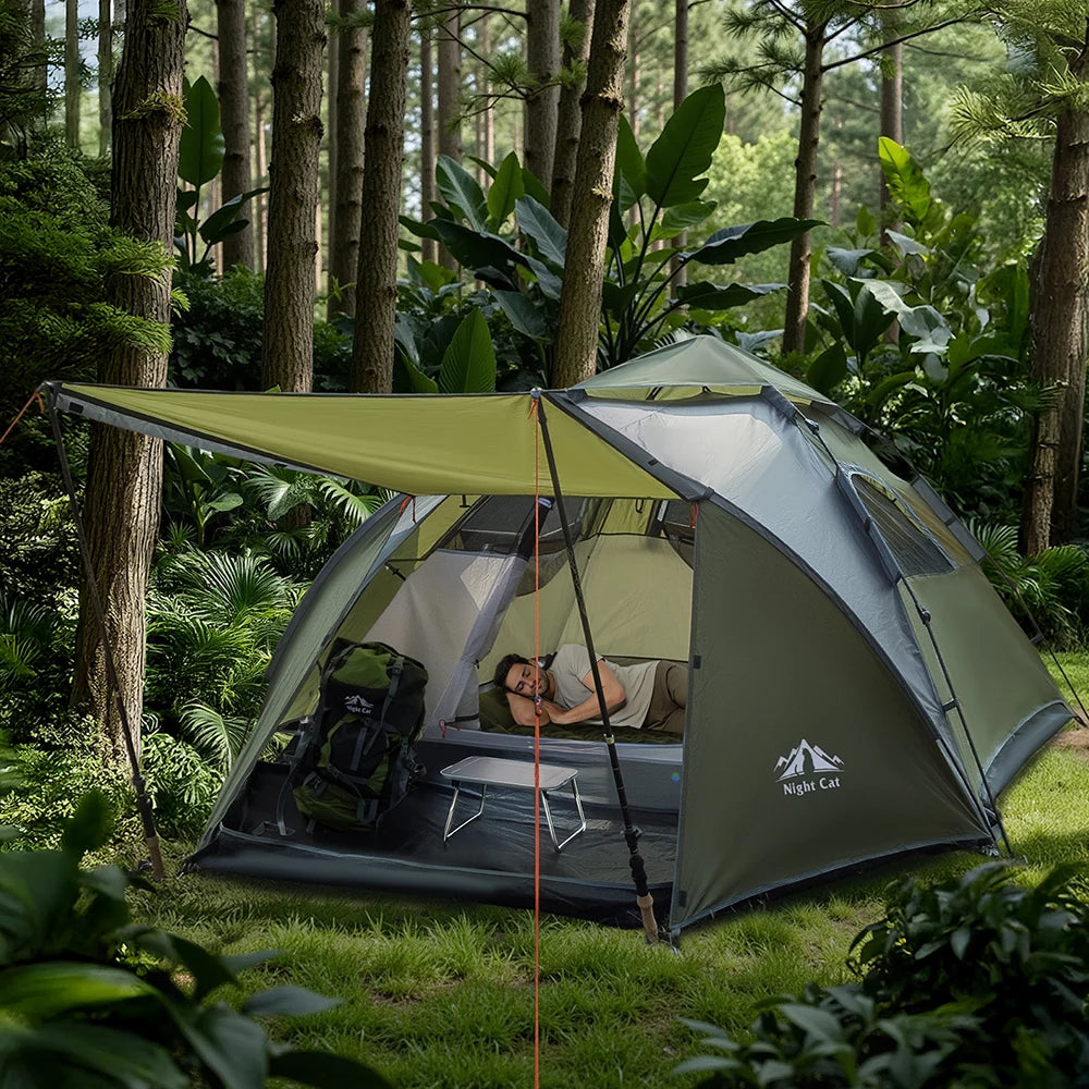 Night Cat Instant Hydraulic Camping Tent Double Layer Waterproof