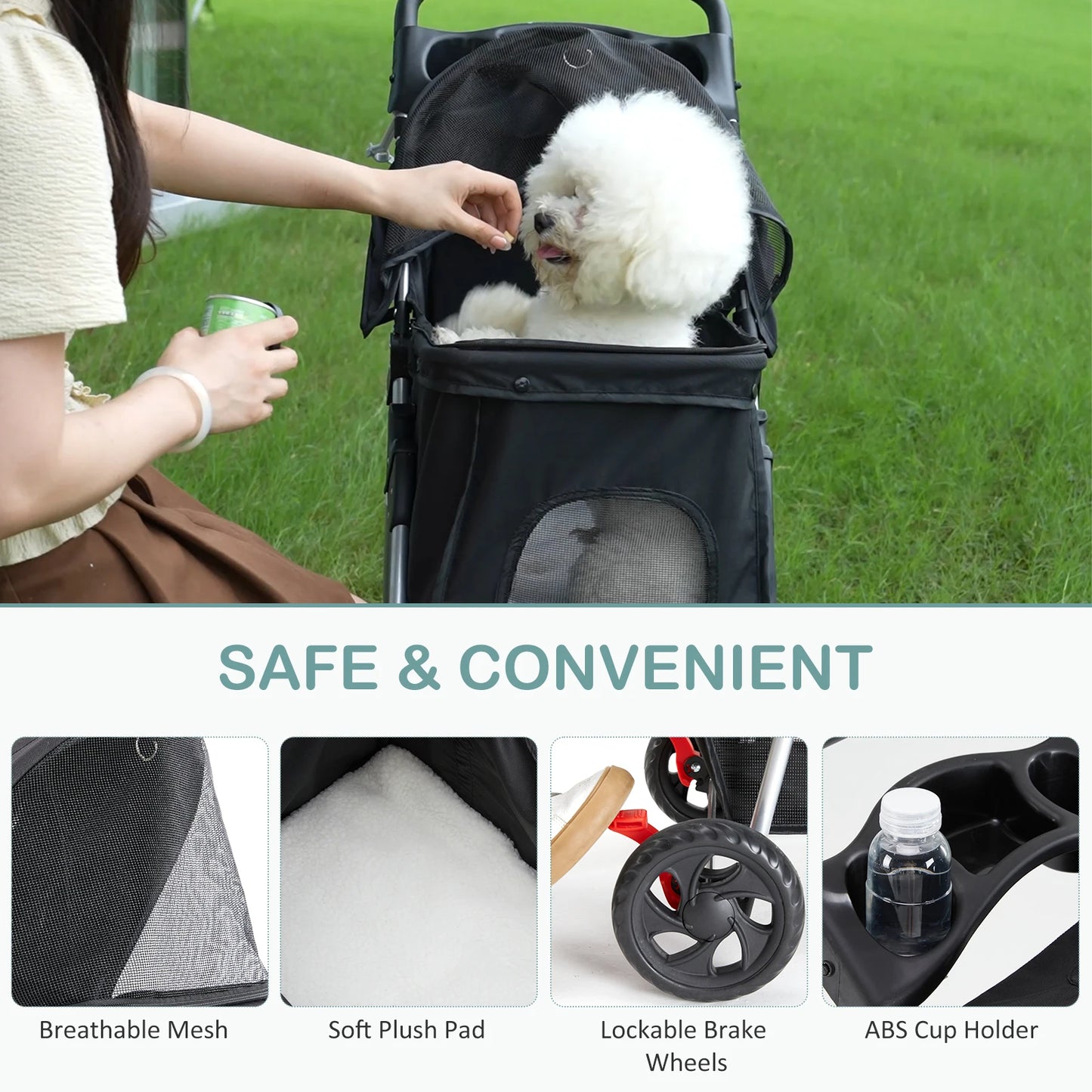 Folding Pet Stroller With Storage Basket And Cup Holder Portable