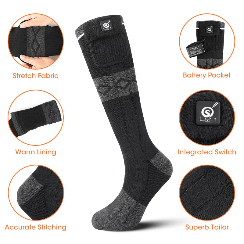 Snowdeer Rechargeable Heated Socks Electric Winter Thermal Cycling Warmth