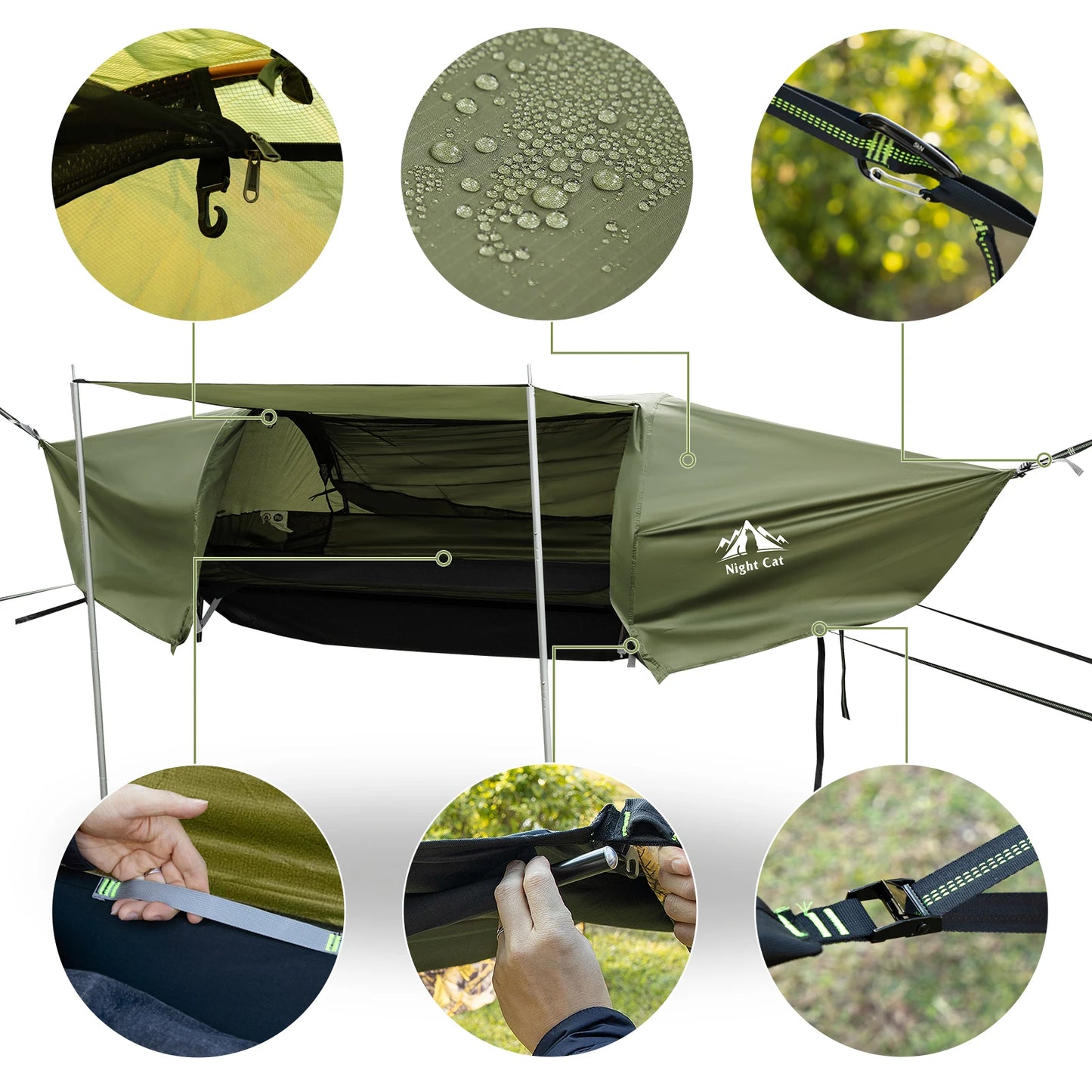 Night Cat Flat Lay Hammock Tent With Mosquito Net Waterproof