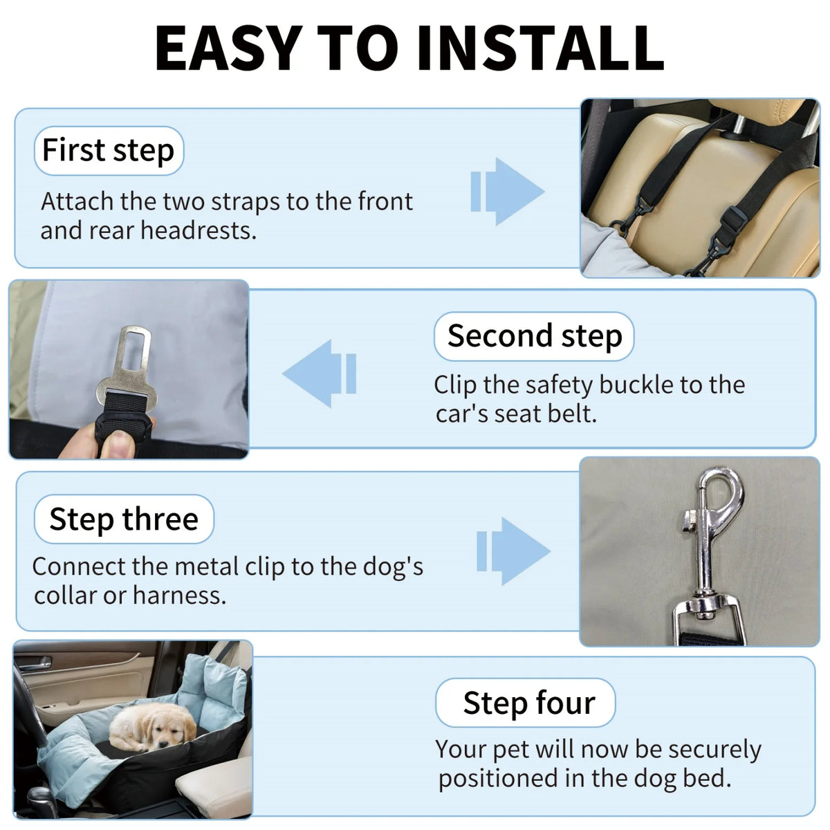 Soft Dog Car Seat Travel Carrier With Safety Belt Pocket