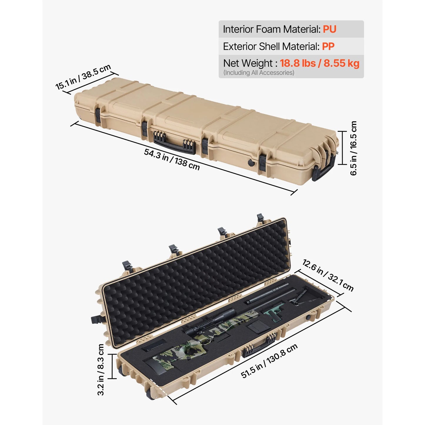 SucceBuy Hard Lockable Rifle Case With Wheels And Protective Foam