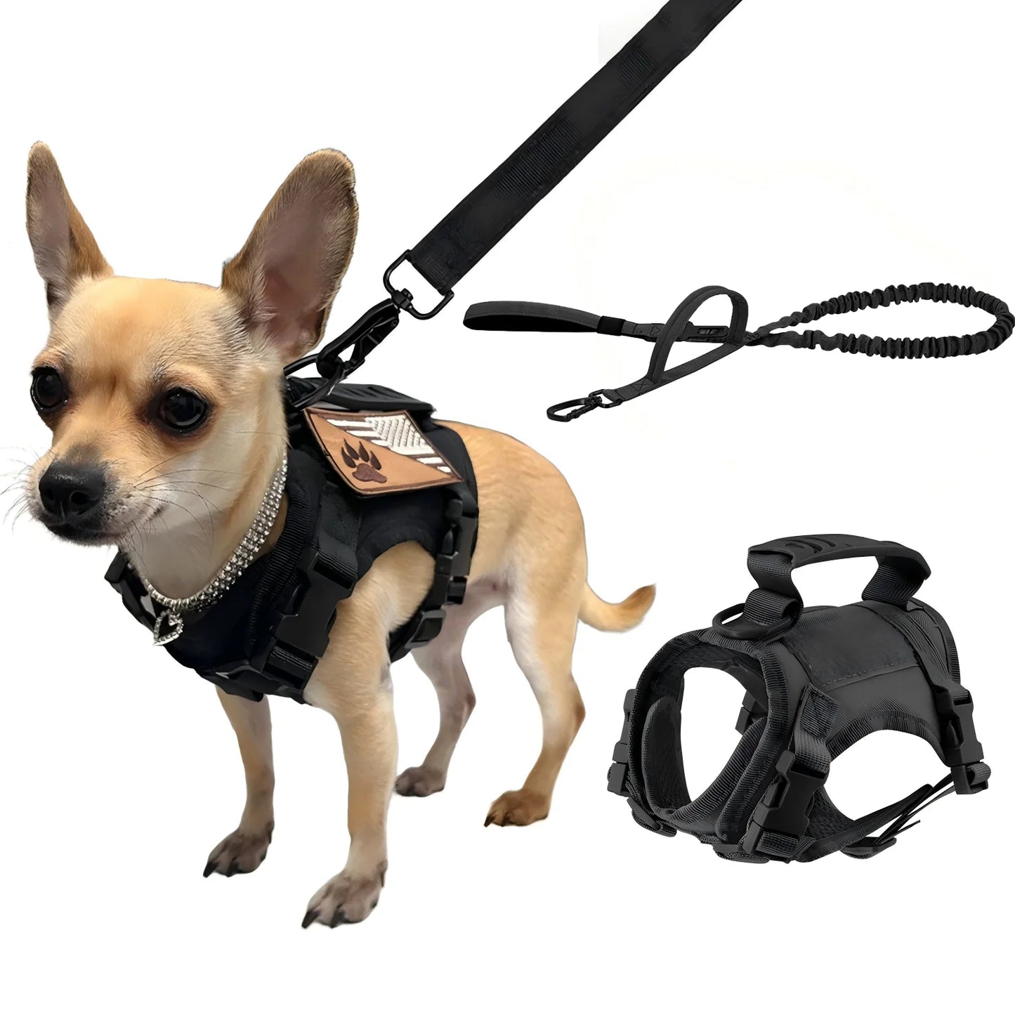 Adjustable Padded Tactical Pet Harness With Leash Set For Puppies