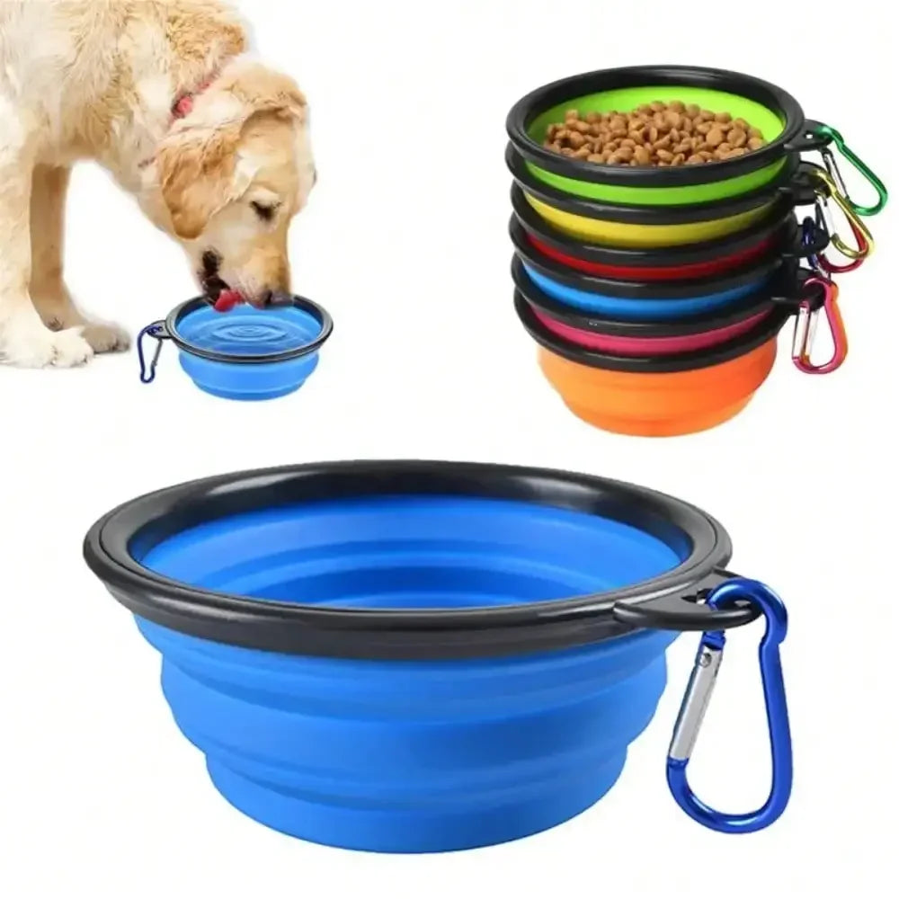 Folding Portable Pet Bowl And Food Dispenser With Carabiner