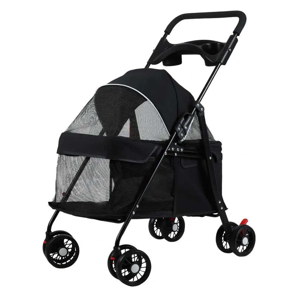 Folding Pet Stroller With Visible Mesh And Cup Holder