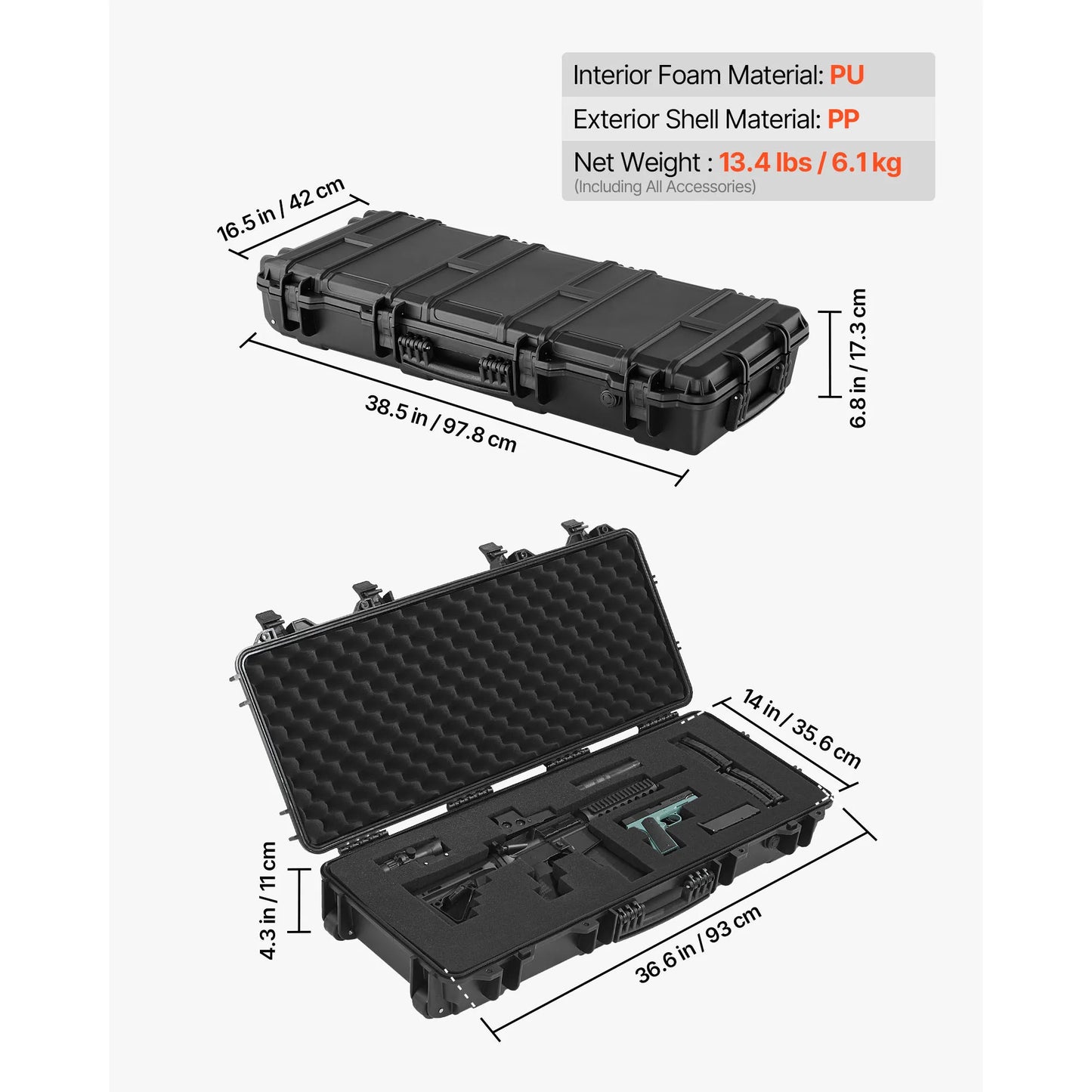 SucceBuy Hard Lockable Rifle Case With Wheels And Custom Foam Pads