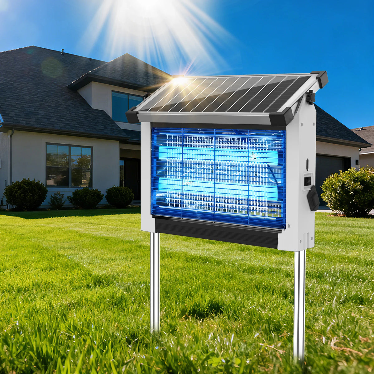 Solar Outdoor Bug Zapper With 4500V Waterproof Mosquito Killer Device