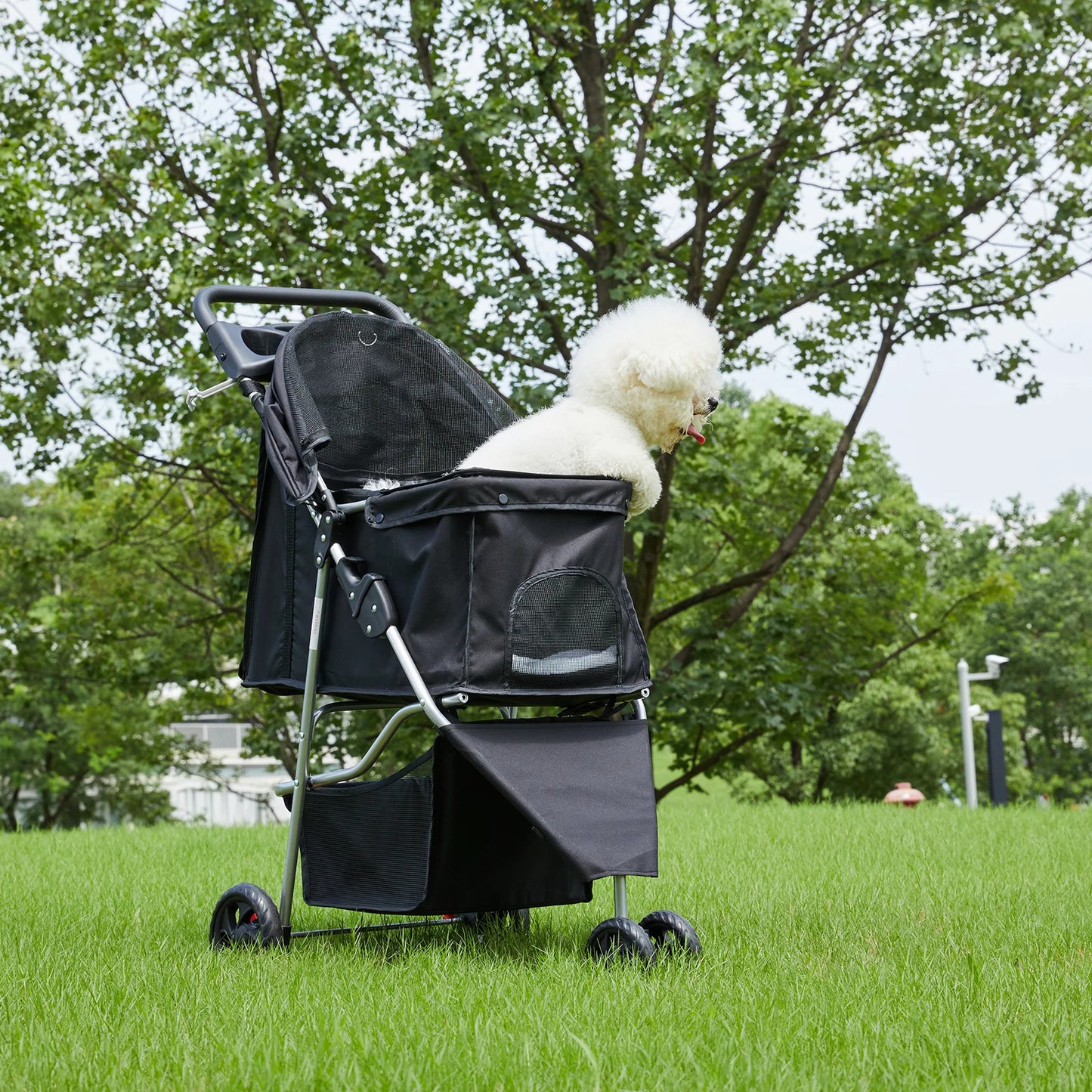 Folding Pet Stroller With Storage Basket And Cup Holder Portable