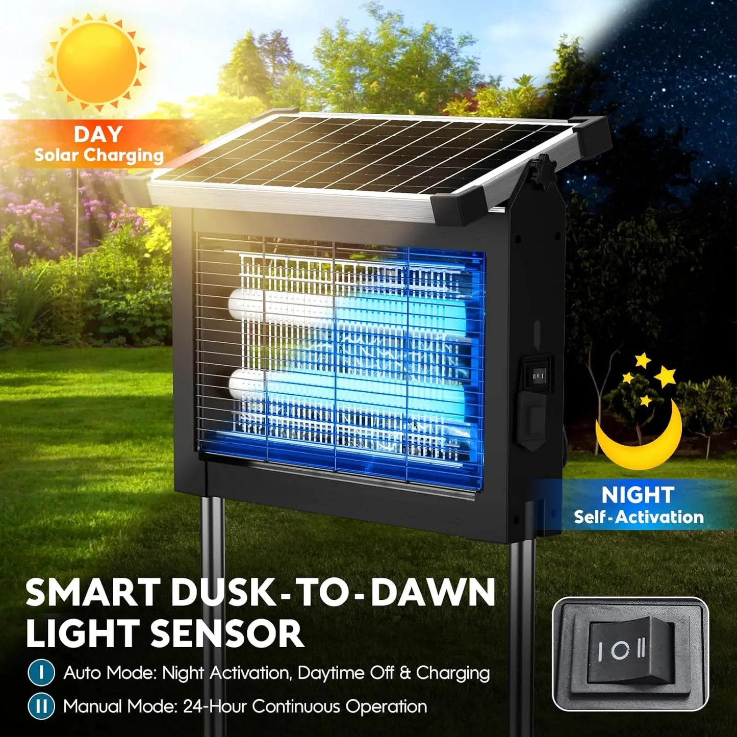 Solar Outdoor Bug Zapper With 4500V Waterproof Mosquito Killer Device