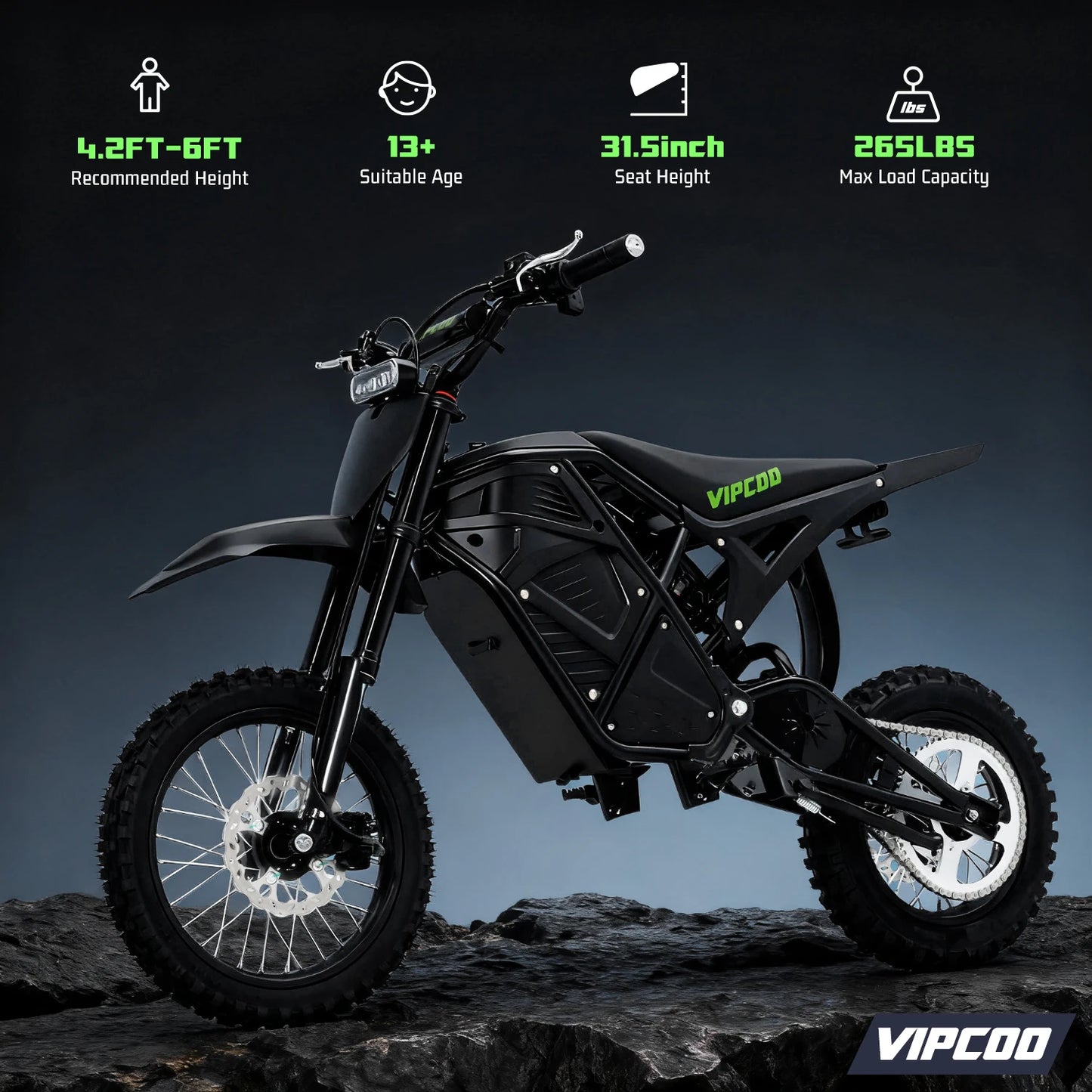 VIPCOO 3500W Electric Dirt Bike With Reliable Off Road Tires