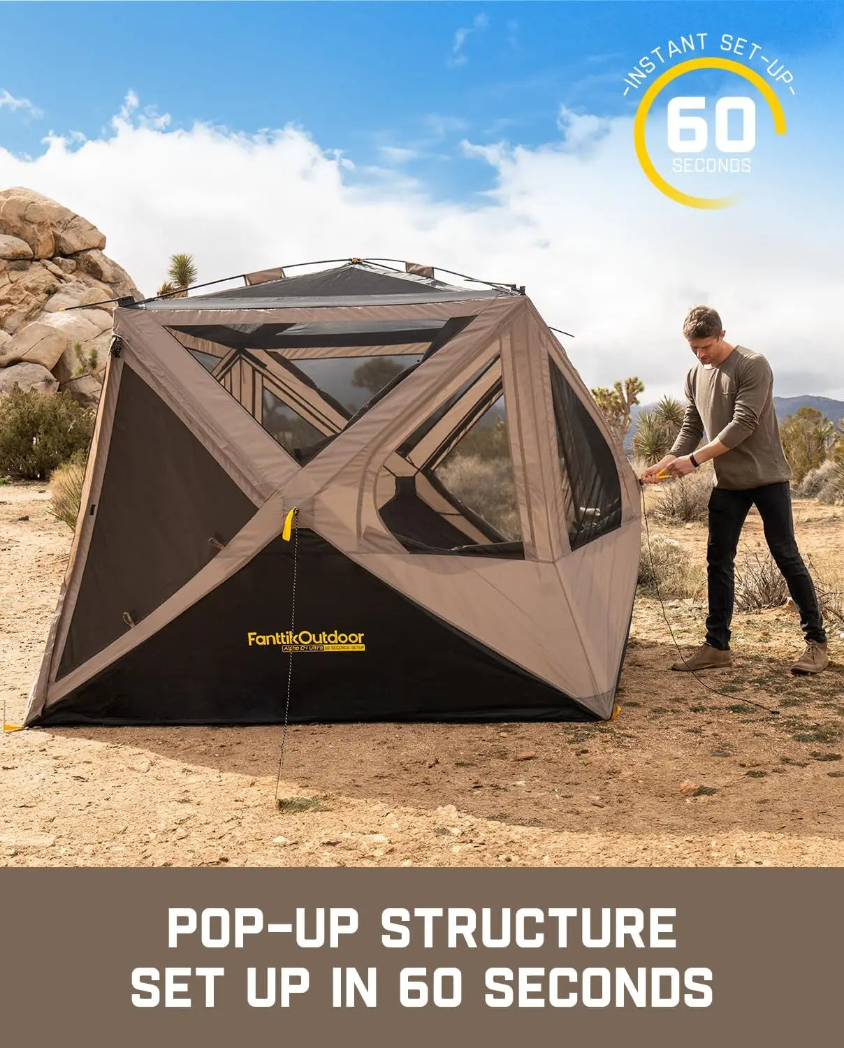 60 Second Instant Pop Up Camping Tent With Windproof Rainfly